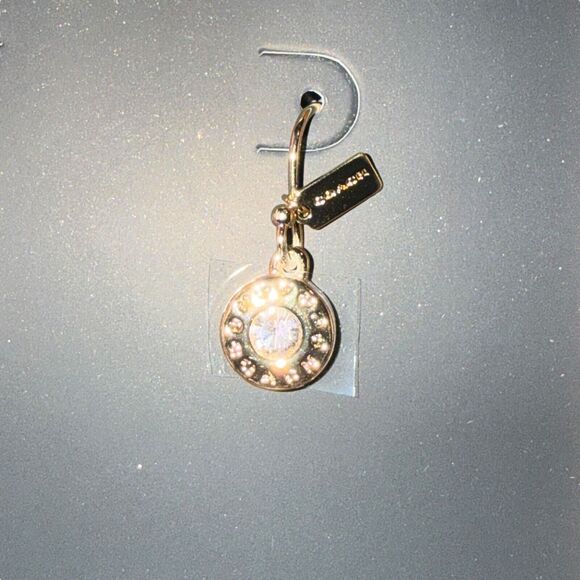 Coach Open Circle Stone Yellow Gold Dangle Earring F56417 & Gift Box NWT VHTF - Picture 6 of 11